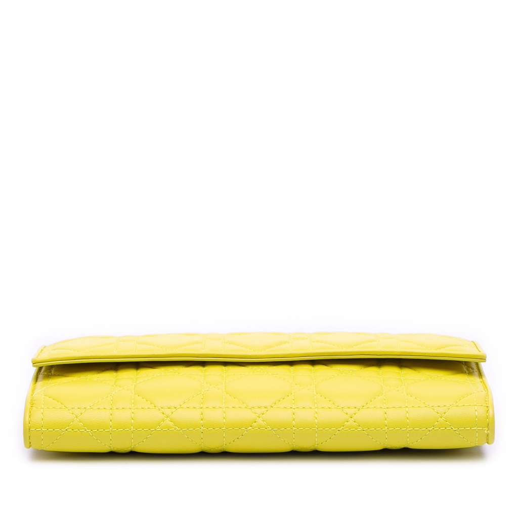 Dior Lambskin Cannage Lady Dior Wallet On Chain Yellow Leather Good condition - Inside View