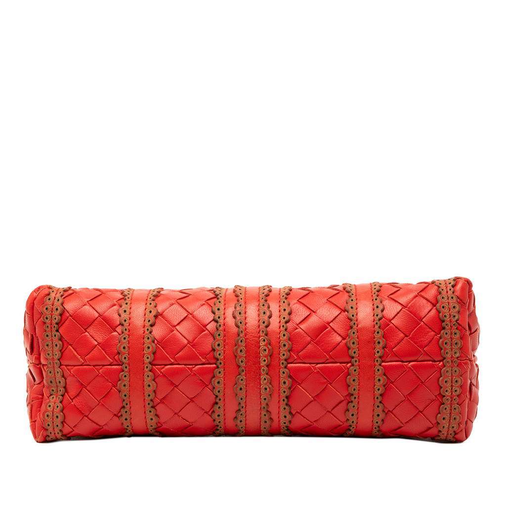 Bottega Veneta Leather Intrecciato Stripe Shoulder Bag Red Leather Very good - Inside View