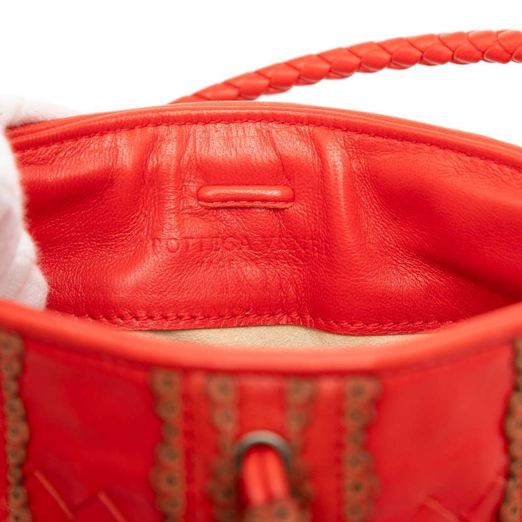 Bottega Veneta Leather Intrecciato Stripe Shoulder Bag Red Leather Very good - Box View