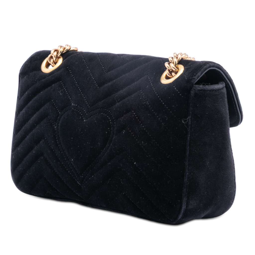 Gucci Medium GG Marmont Matelasse Velvet Crystal Embellished Shoulder Bag Black Velvet Very good condition - Back View