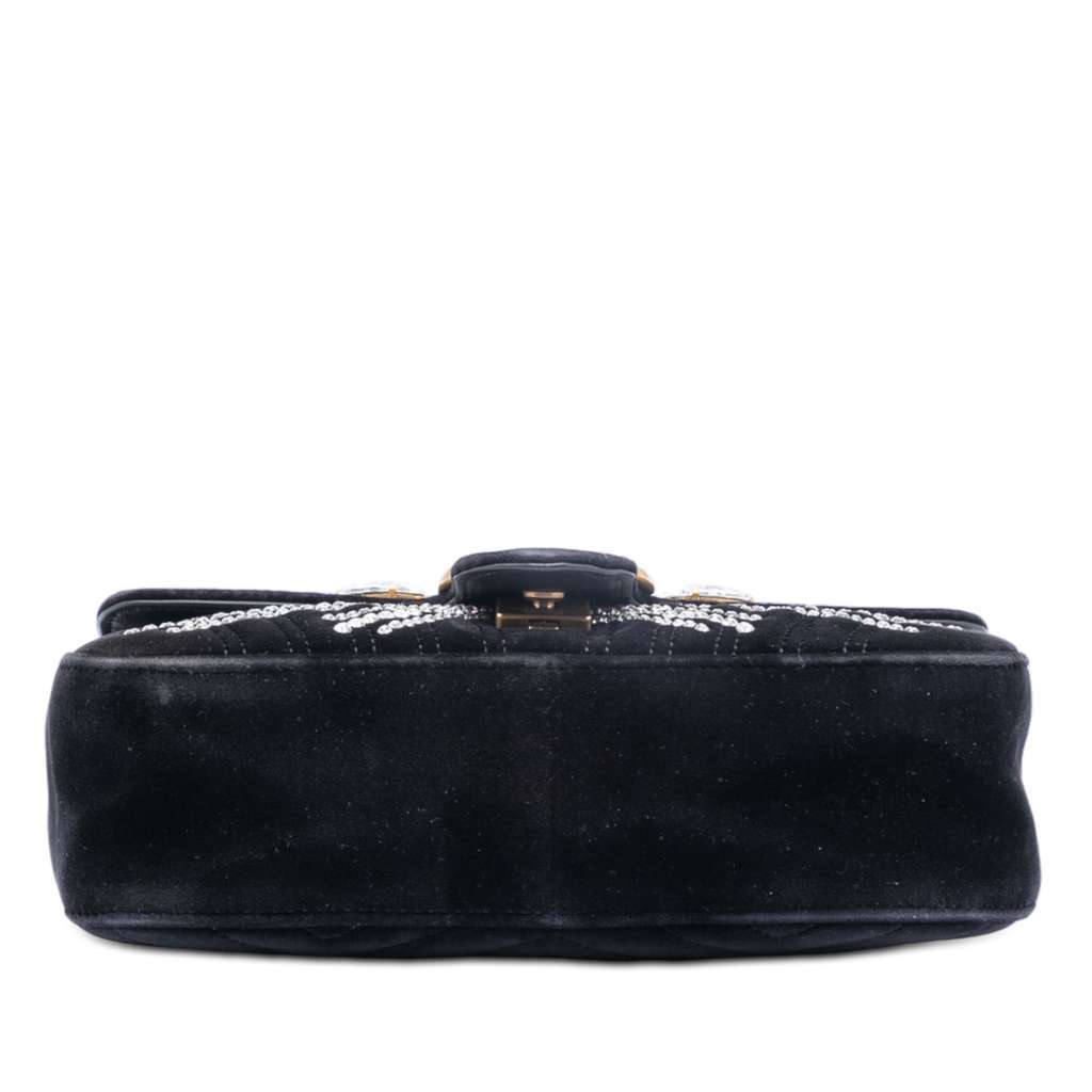 Gucci Medium GG Marmont Matelasse Velvet Crystal Embellished Shoulder Bag Black Velvet Very good condition - Inside View
