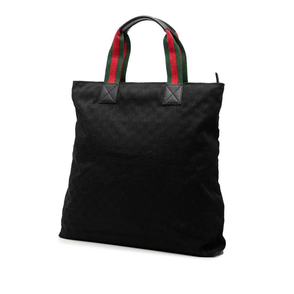 Gucci GG Canvas Web Tote Black Canvas Very good - Back View