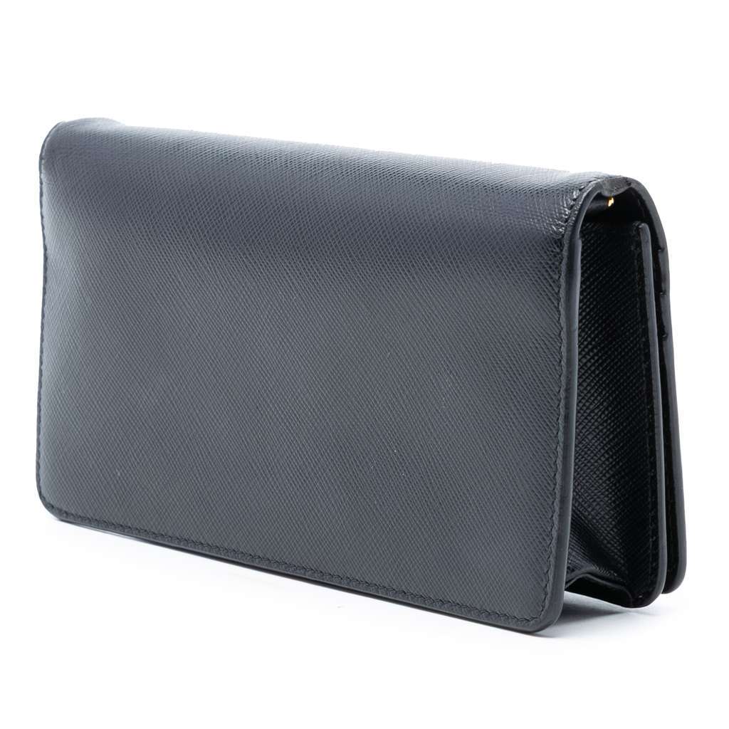 Prada Saffiano Wallet On Chain Black Leather Good - Back View