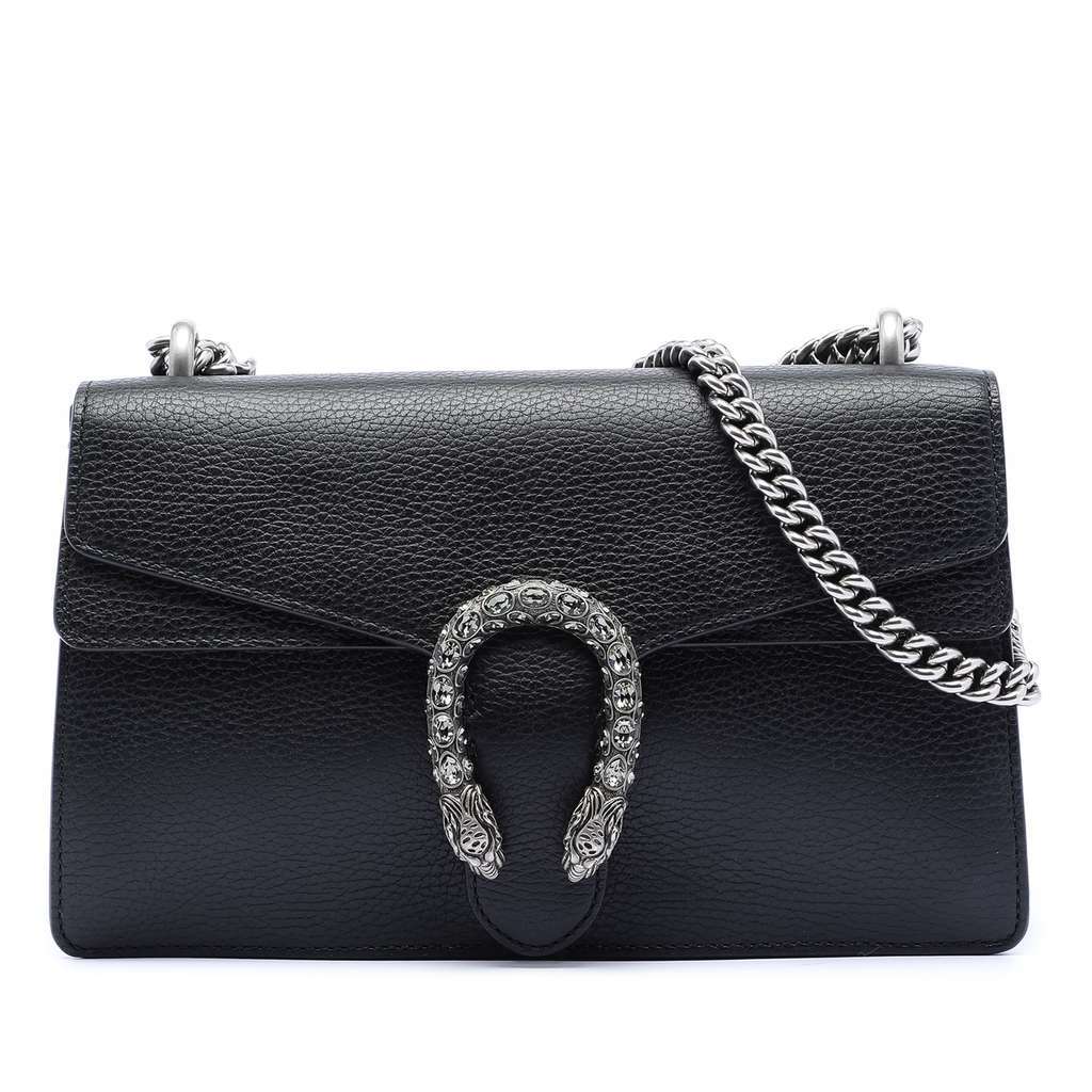 Gucci Medium Leather Dionysus Shoulder Bag Black Leather Good - Front View