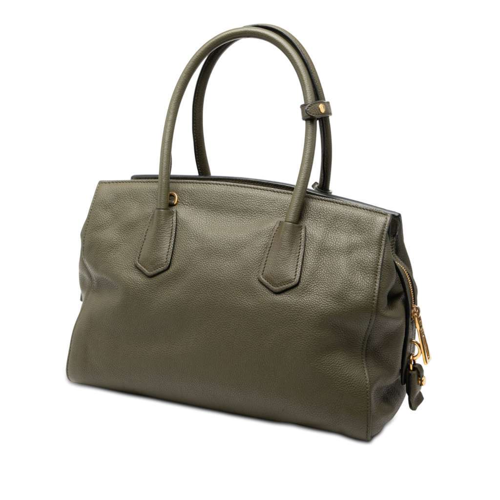 Prada Vitello Daino Zip Top Convertible Tote Green Leather Very good condition - Back View