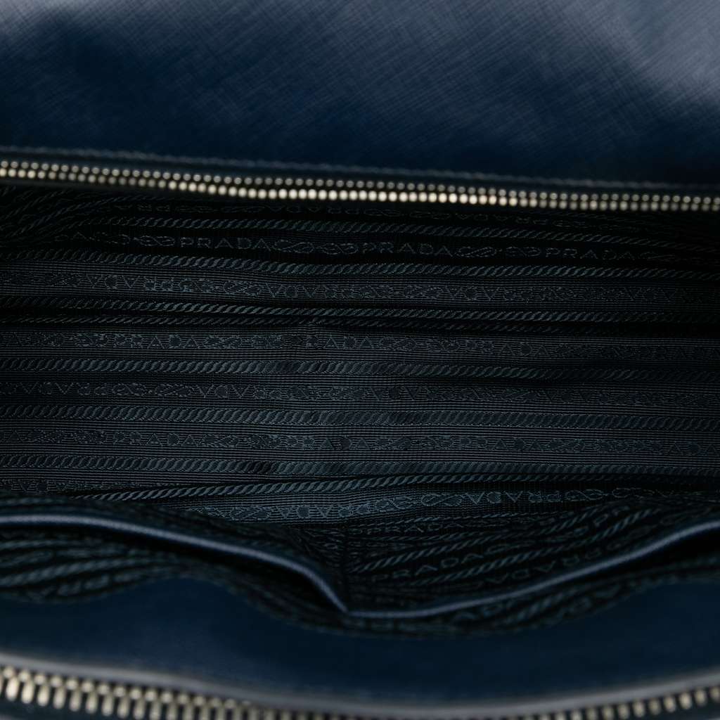 Prada Saffiano Double Buckle Briefcase Blue Leather Very good condition - Model View