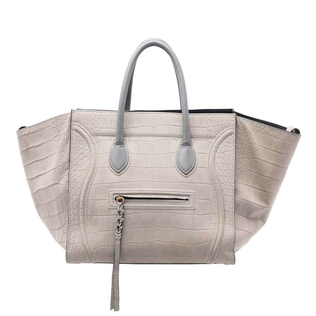 Celine Medium Croc Embossed Leather Luggage Phantom Tote Brown Leather Good condition - Front View