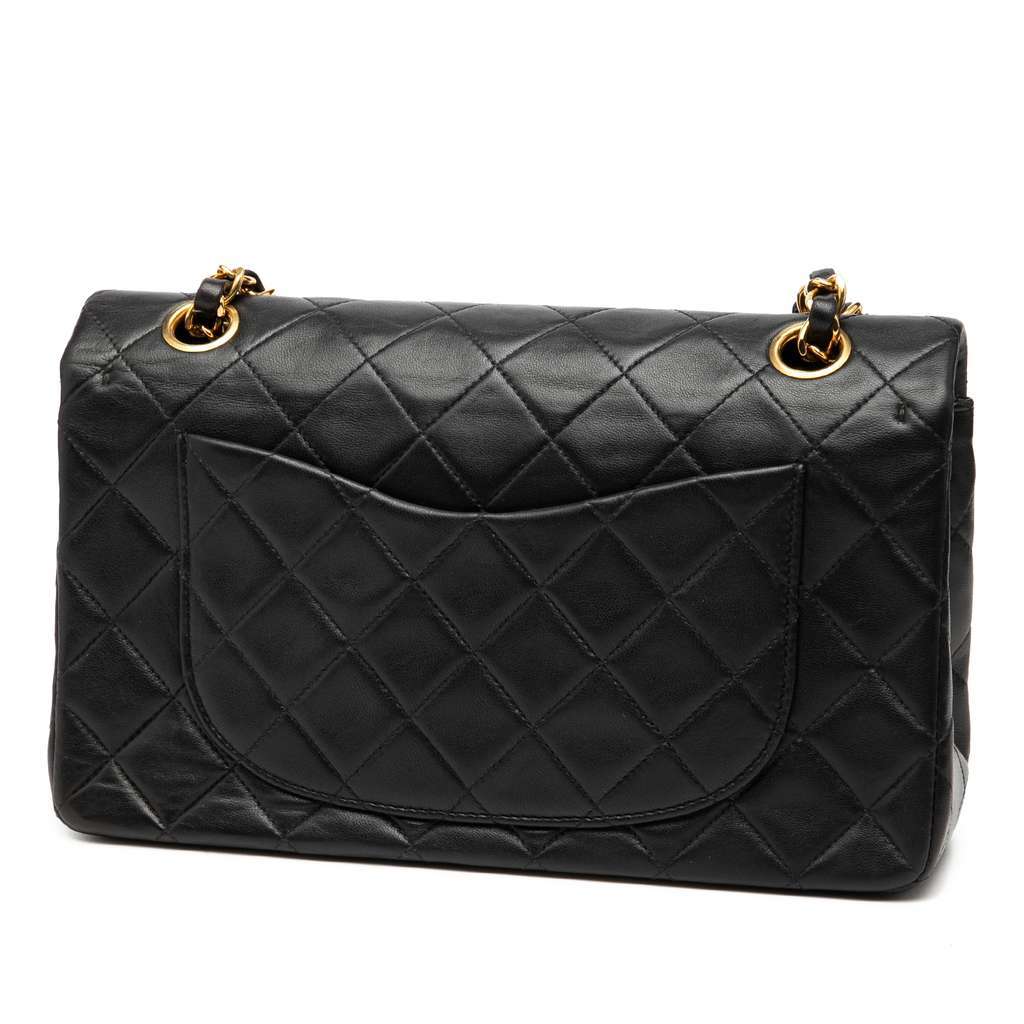 Chanel Small Classic Lambskin Double Flap Black Leather Good - Back View