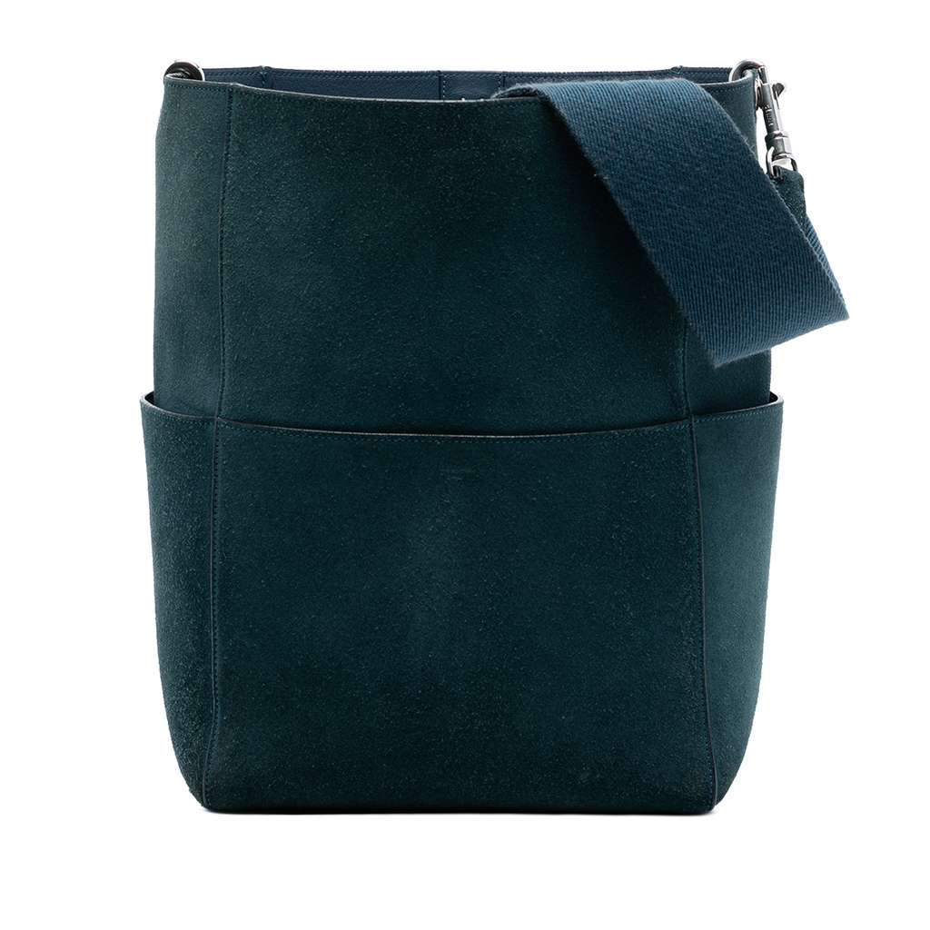 Celine Medium Suede Seau Sangle Bucket Bag Blue Leather Very good - Front View