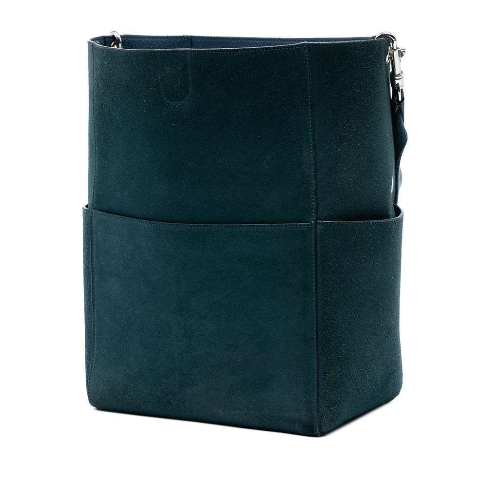 Celine Medium Suede Seau Sangle Bucket Bag Blue Leather Very good - Back View