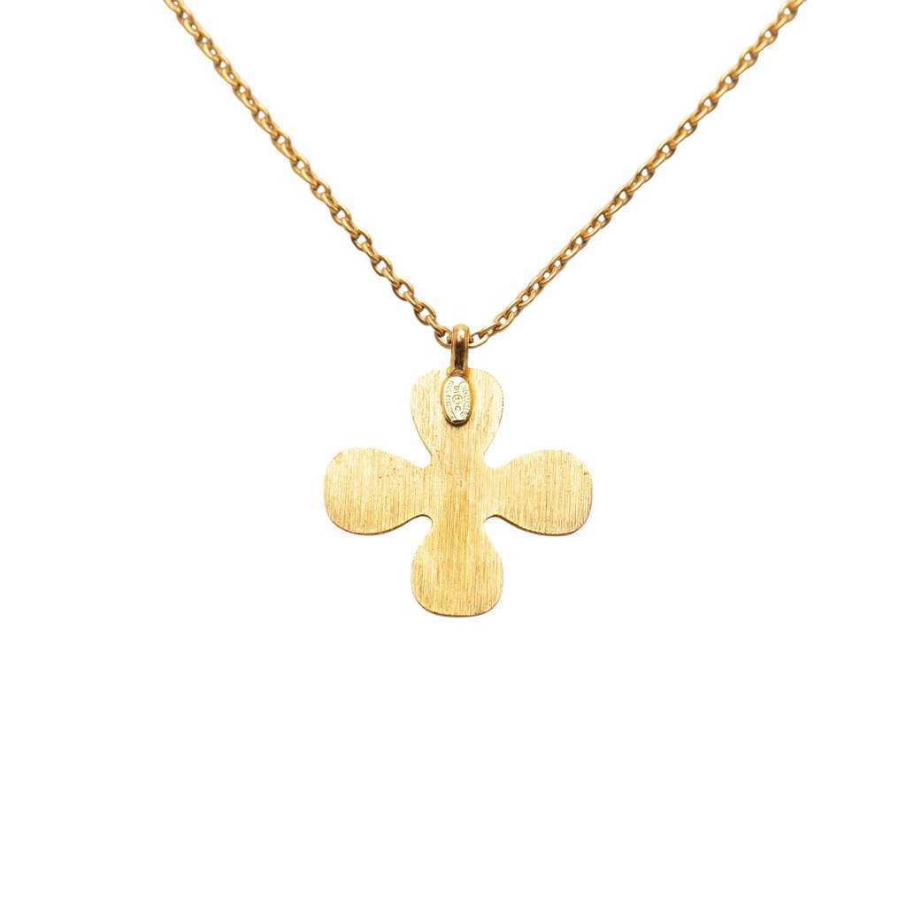 Chanel Gold Plated CC Crystal Clover Pendant Necklace Gold Metal Very good - Inside View