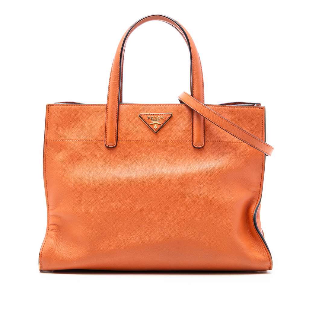 Prada Saffiano Soft Triple Pocket Tote Orange Leather Very good condition - Front View