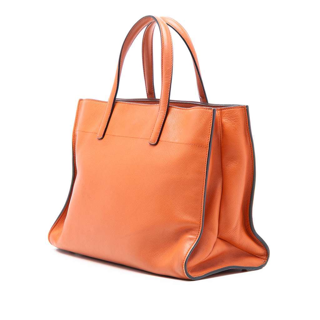Prada Saffiano Soft Triple Pocket Tote Orange Leather Very good condition - Back View