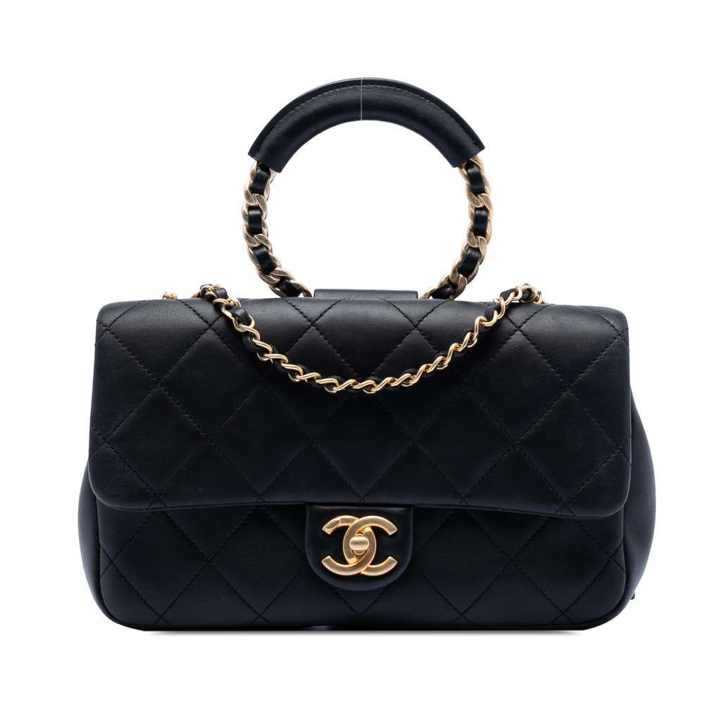 Chanel Medium Lambskin In the Loop Flap Black Leather Good - Front View