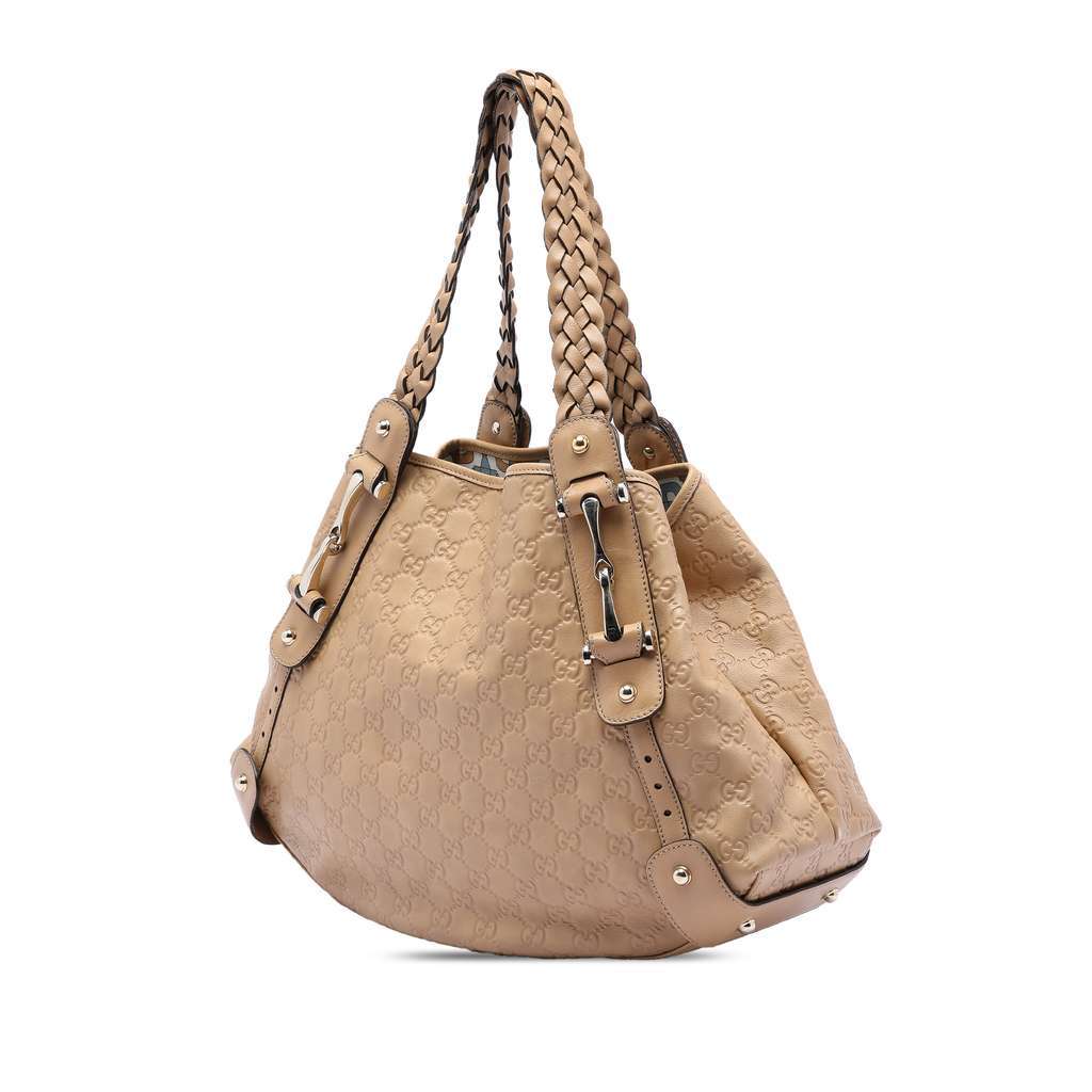 Gucci Guccissima Horsebit Pelham Shoulder Bag Brown Leather Very good condition - Back View