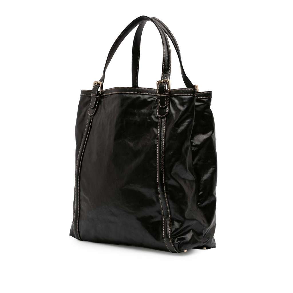 Gucci Patent Dialux Britt Web Tote Black Leather Very good - Back View