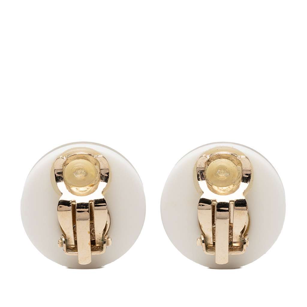 Chanel Gold Plated CC Resin Button Clip on Earrings White Very good - Back View