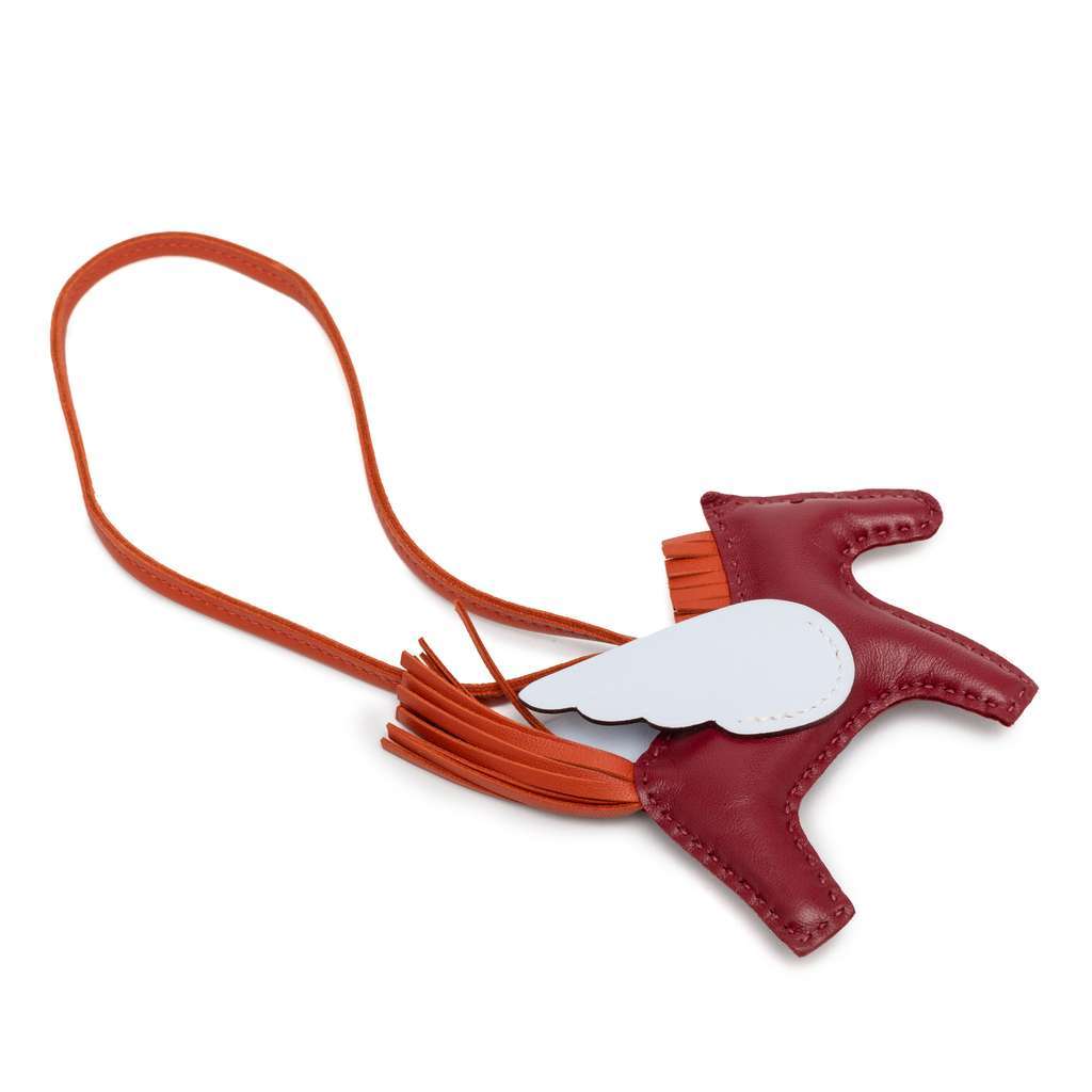 Hermès Milo Lambskin and Swift Grigri Rodeo Pegase Bag Charm PM Red Leather Very good condition - Back View
