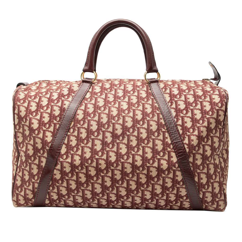 Dior Diorissimo Trotter Canvas Boston Bag Red Canvas Good - Front View