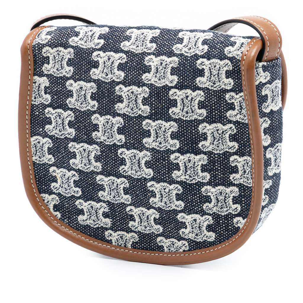 Celine Mini Triomphe Canvas and Calfskin Besace Crossbody Blue Canvas Very good - Back View