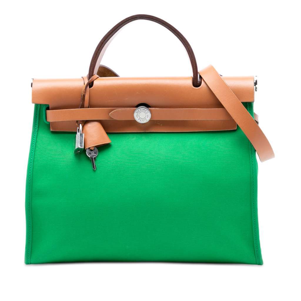 Hermès Toile Herbag Zip 31 Green Canvas Very good - Front View