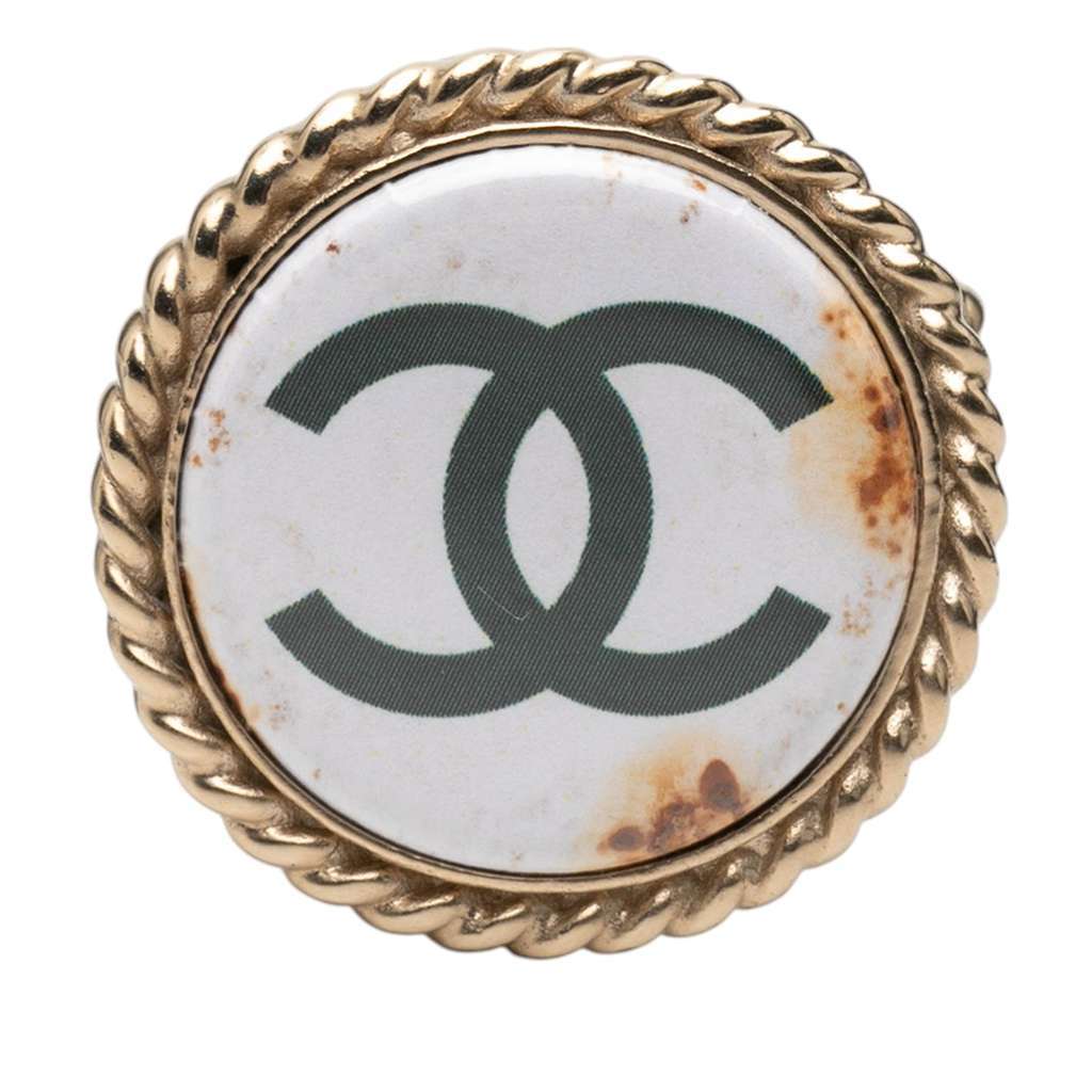 Chanel CC Resin Gold Plated Pin Brooch White Good - Front View
