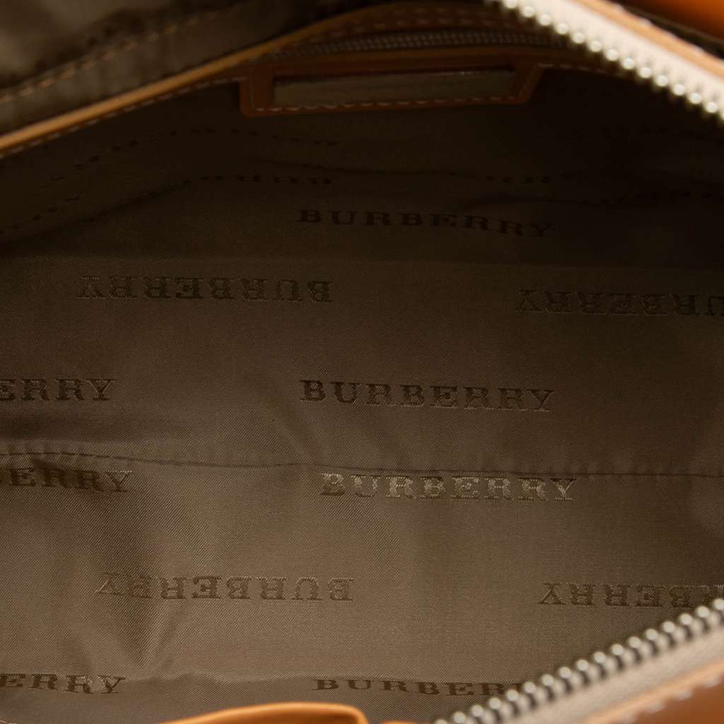 Burberry Leather Trimmed Tonal Check Canvas Handbag Brown Canvas Very good - Model View