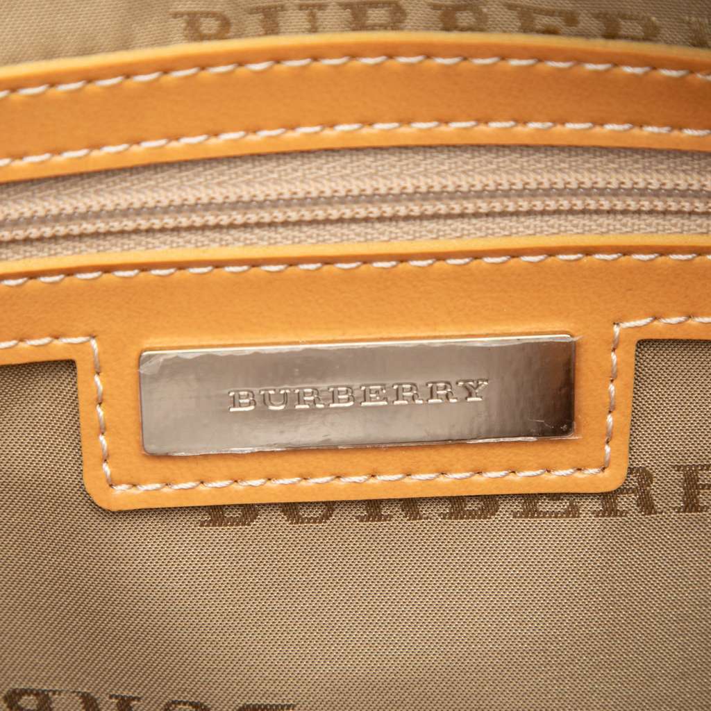Burberry Leather Trimmed Tonal Check Canvas Handbag Brown Canvas Very good - Box View