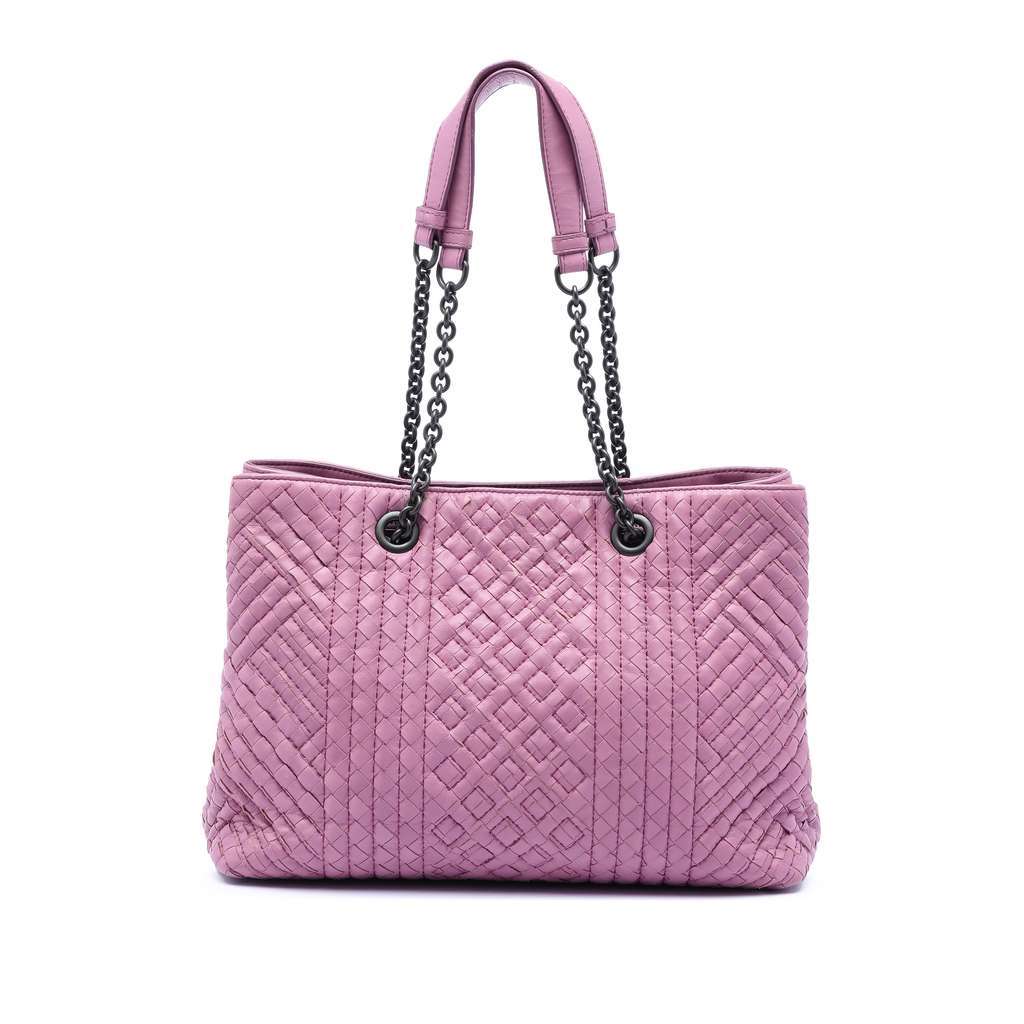 Bottega Veneta Medium Nappa Intrecciato Boutis Double Chain Tote Pink Leather Very good - Front View
