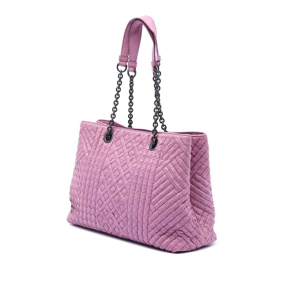 Bottega Veneta Medium Nappa Intrecciato Boutis Double Chain Tote Pink Leather Very good - Back View