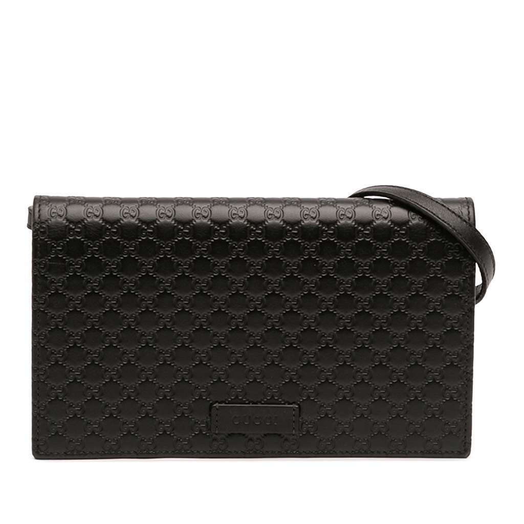 Gucci Microguccissima Wallet on Strap Black Leather Very good - Front View