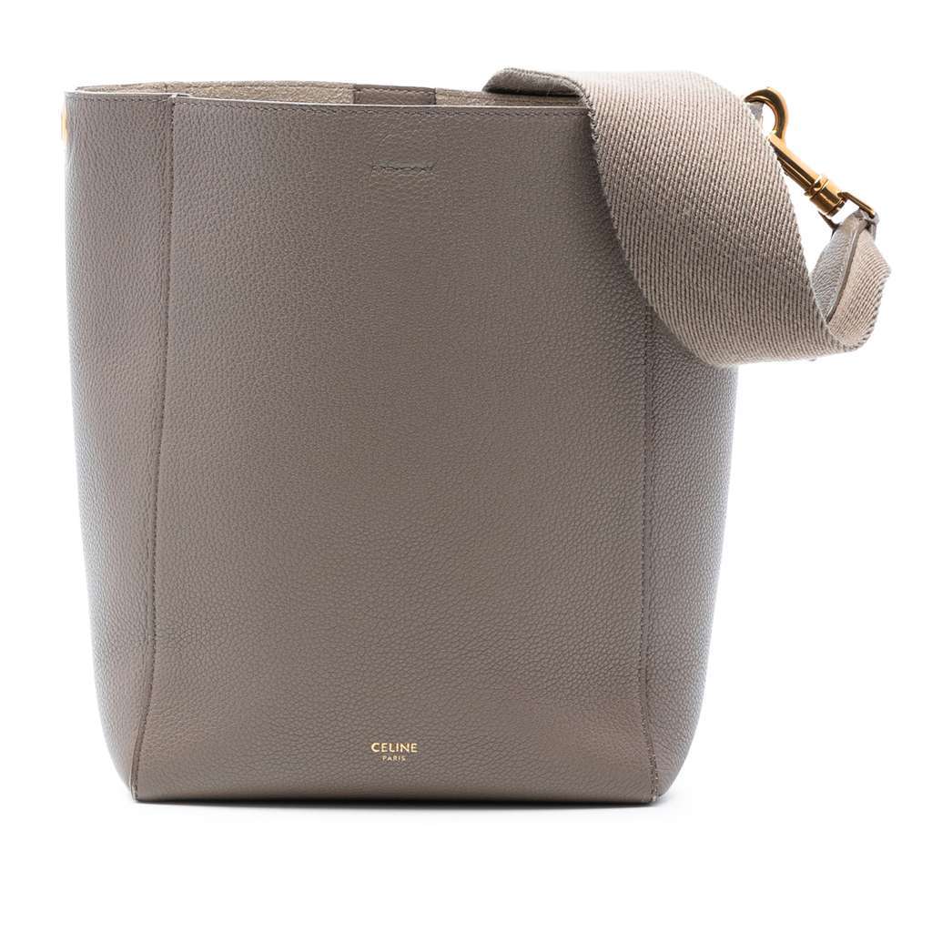 Celine Small Soft Grained Calfskin Seau Sangle Bucket Bag Brown Leather Good condition - Front View