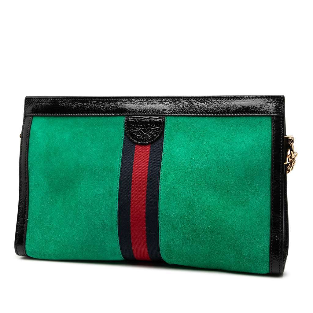 Gucci Medium Suede Web Ophidia Chain Shoulder Bag Green Leather Very good - Back View