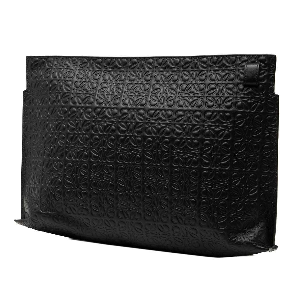 Loewe Embossed Anagram Leather Repeat T Clutch Black Leather Good condition - Back View