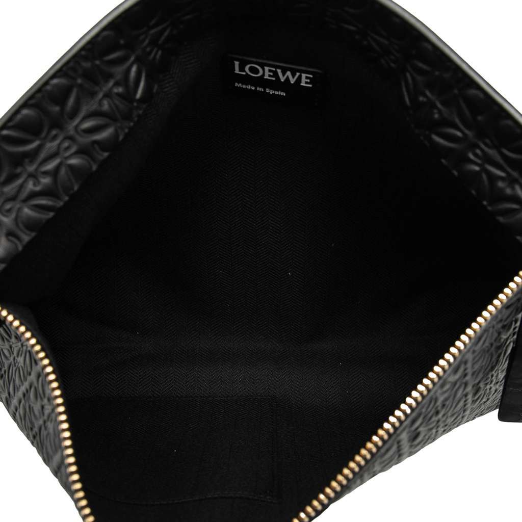 Loewe Embossed Anagram Leather Repeat T Clutch Black Leather Good condition - Model View