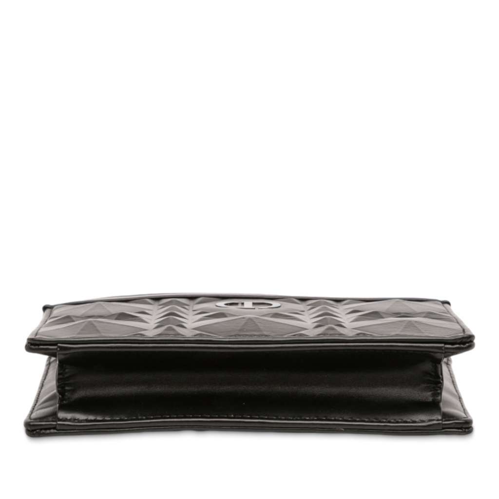 Dior Calfskin Macrocannage Diamond Caro Zipped Pouch With Chain Black Leather Good condition - Inside View