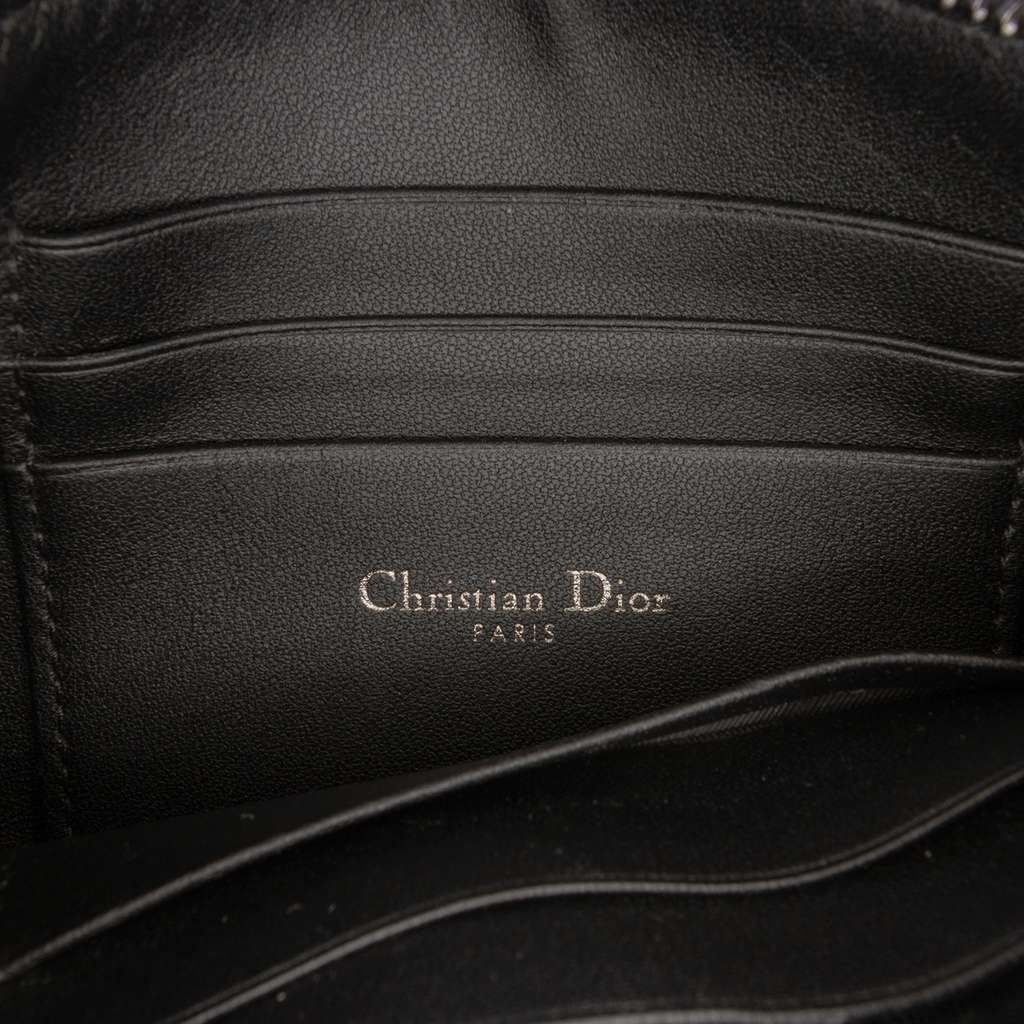 Dior Calfskin Macrocannage Diamond Caro Zipped Pouch With Chain Black Leather Good condition - Box View