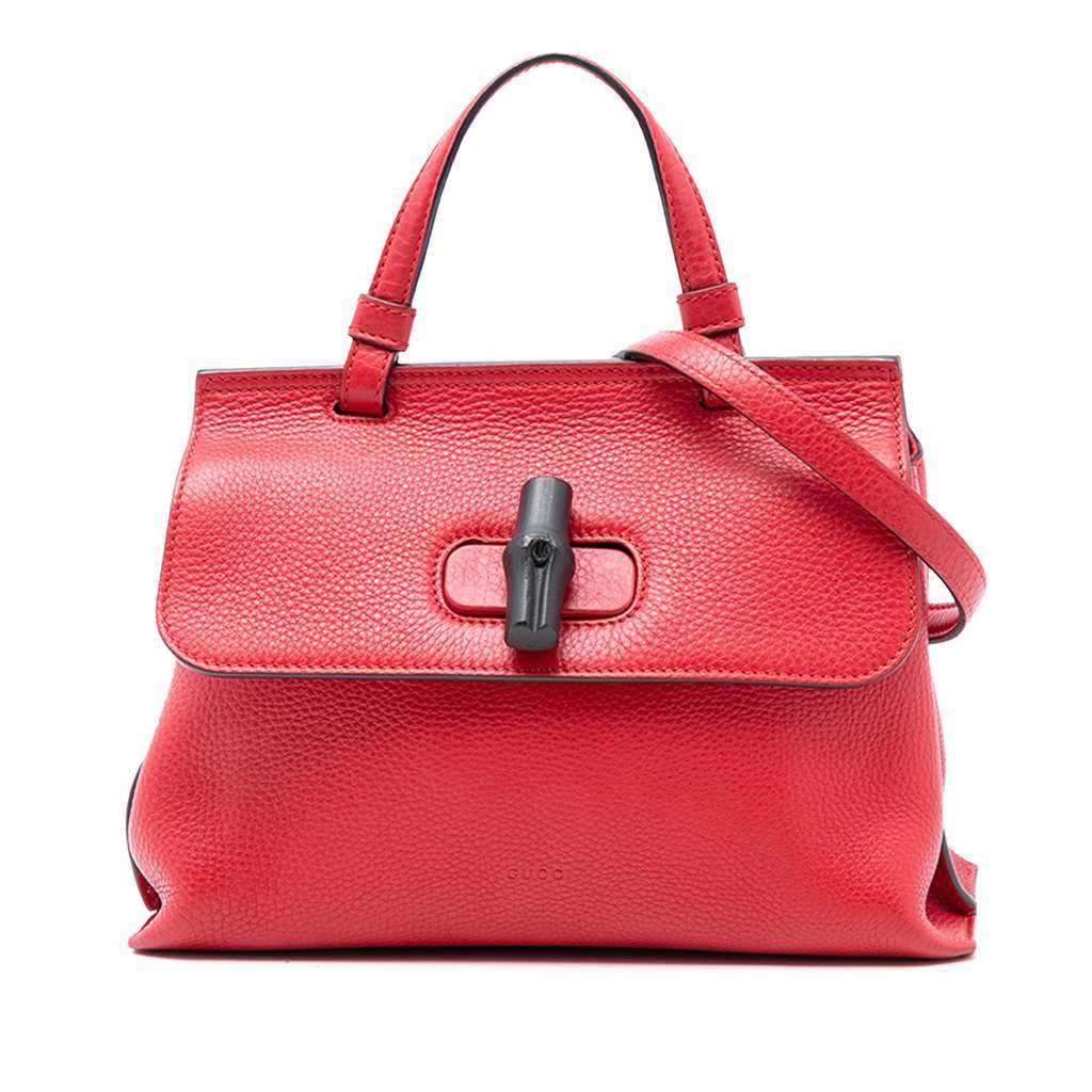 Gucci Small Leather Bamboo Daily Satchel Red Leather Very good - Front View