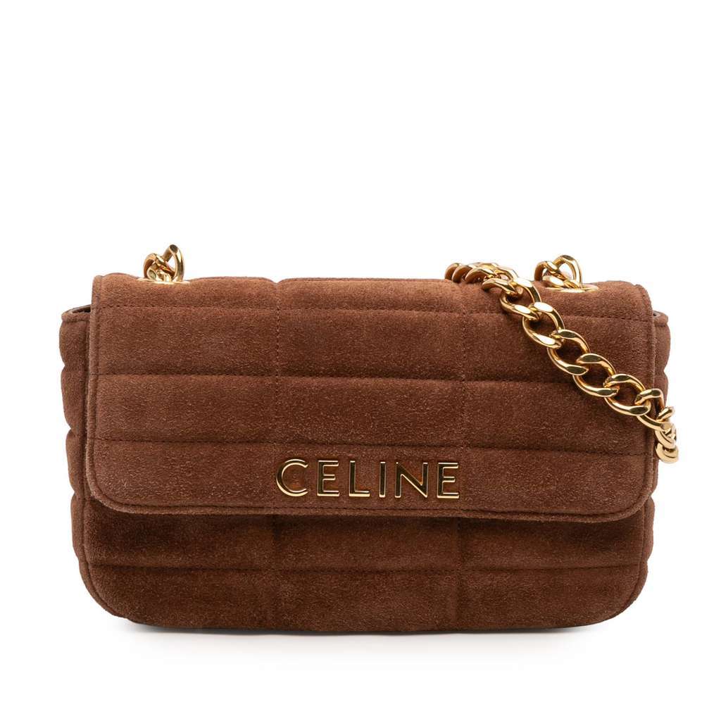 Celine Suede Monochrome Shoulder Bag Brown Leather Very good - Front View