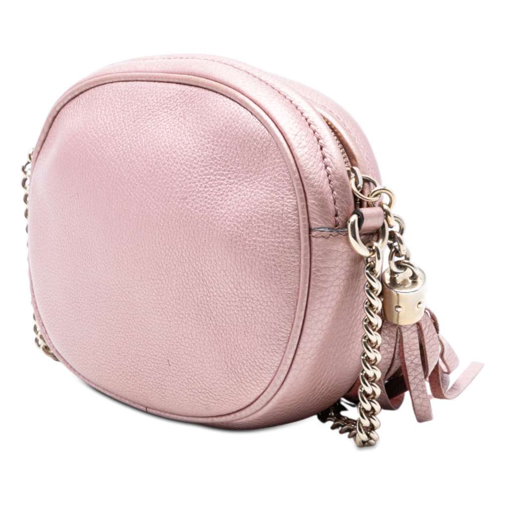 Gucci Mini Metallic Pebbled Calfskin Soho Chain Crossbody Pink Leather Very good - Back View
