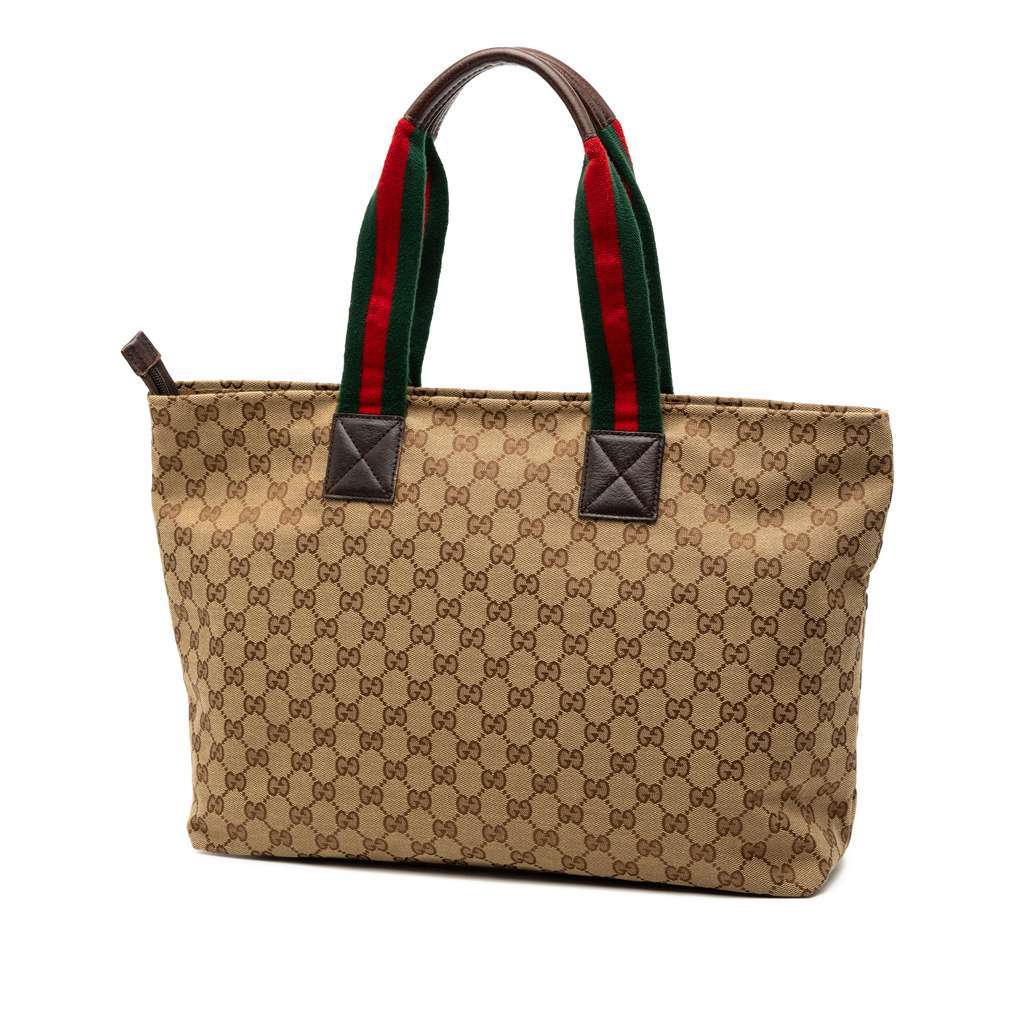 Gucci GG Canvas Web Tote Brown Canvas Very good - Back View