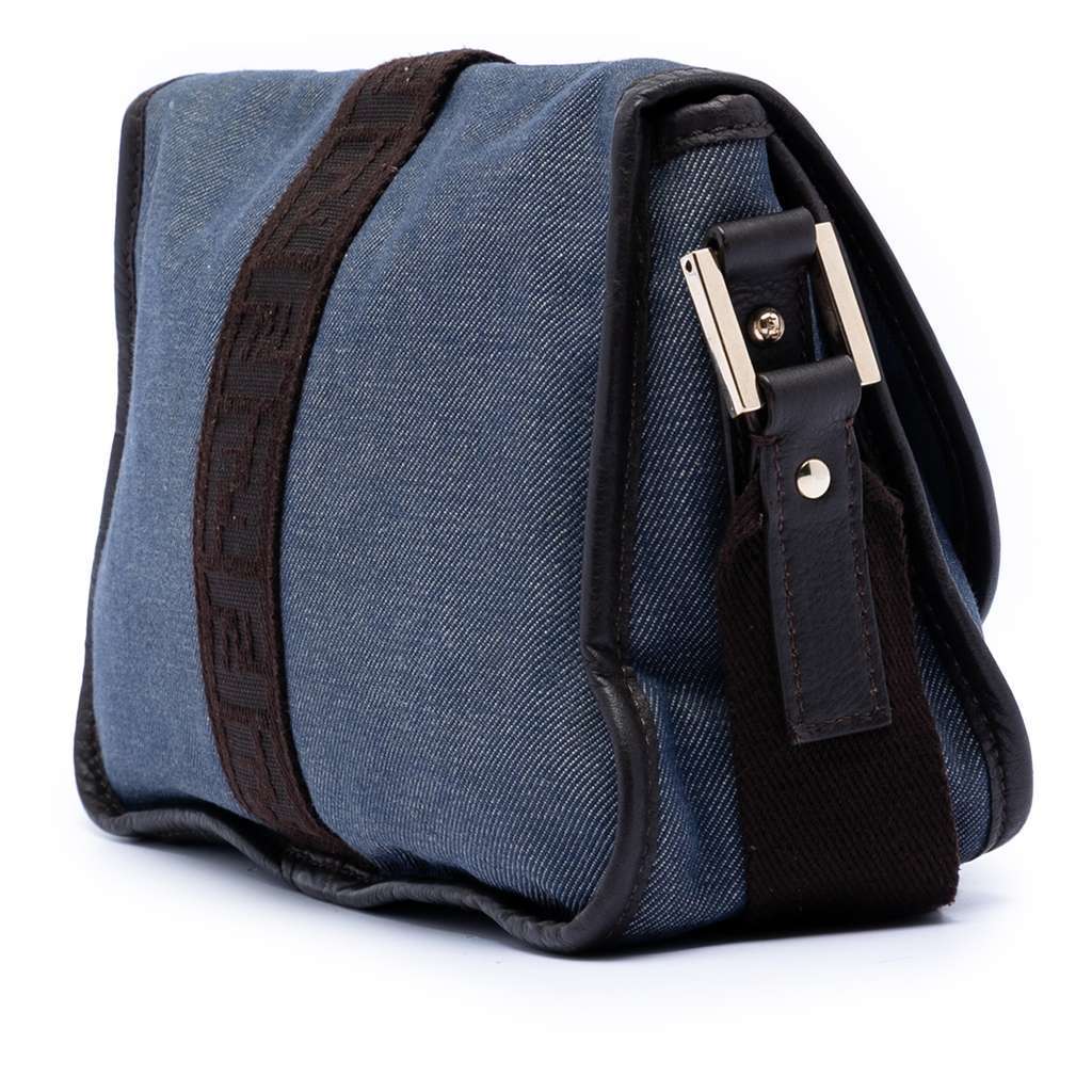 Fendi Zucca Trimmed Denim Buckle Flap Blue Denim Very good - Back View
