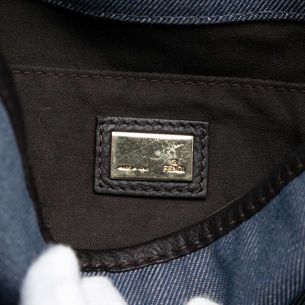 Fendi Zucca Trimmed Denim Buckle Flap Blue Denim Very good - Box View