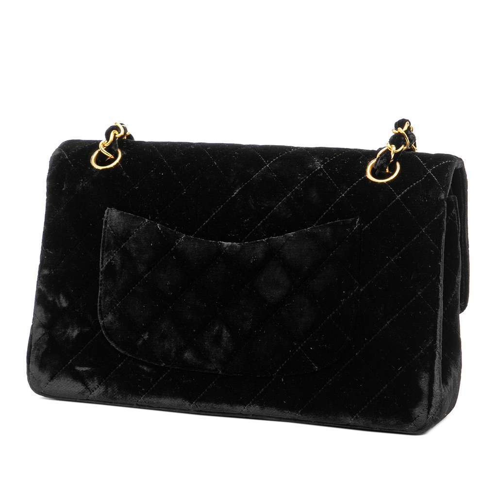 Chanel Medium Classic Velvet Double Flap Black Velvet Good - Back View