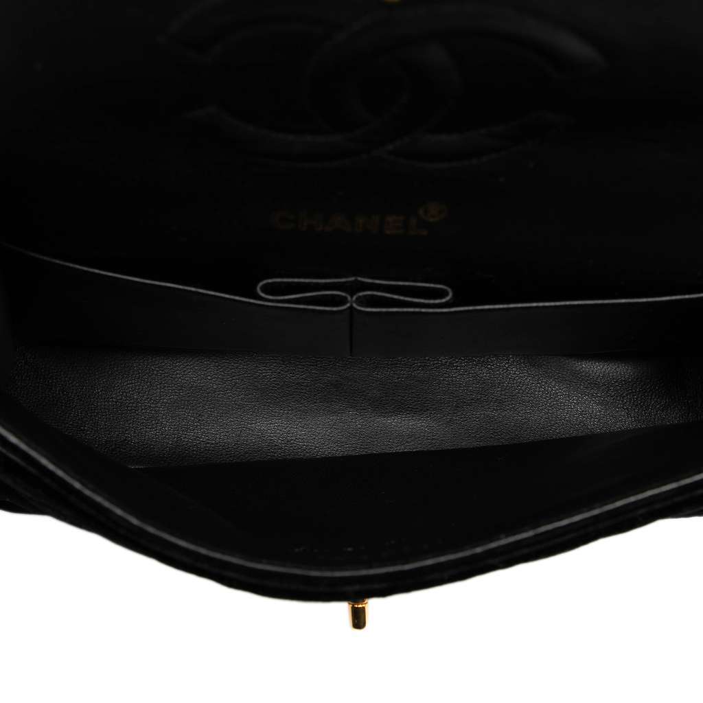 Chanel Medium Classic Velvet Double Flap Black Velvet Good - Model View