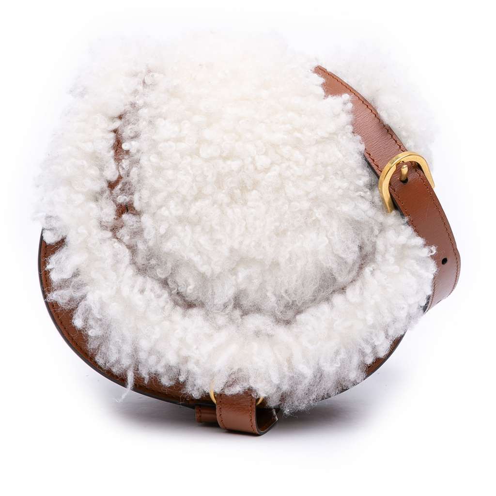 Chloé Mini Shearling and Calfskin Marcie Saddle Crossbody Brown Very good condition - Front View