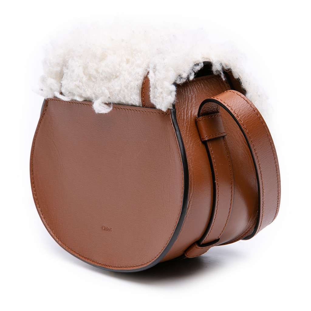 Chloé Mini Shearling and Calfskin Marcie Saddle Crossbody Brown Very good condition - Back View