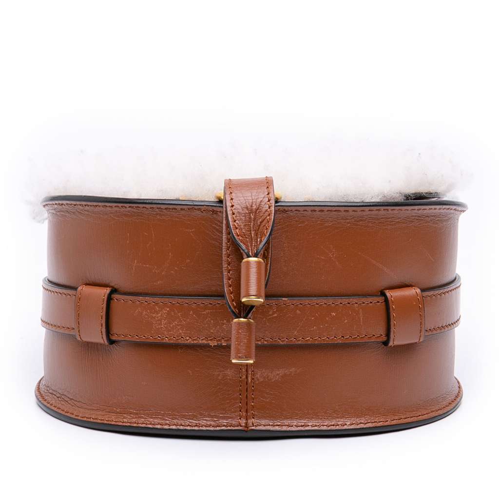 Chloé Mini Shearling and Calfskin Marcie Saddle Crossbody Brown Very good condition - Inside View