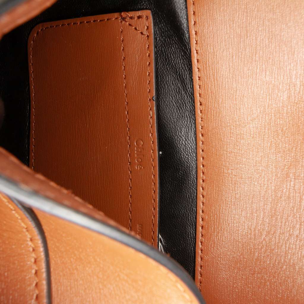 Chloé Mini Shearling and Calfskin Marcie Saddle Crossbody Brown Very good condition - Box View