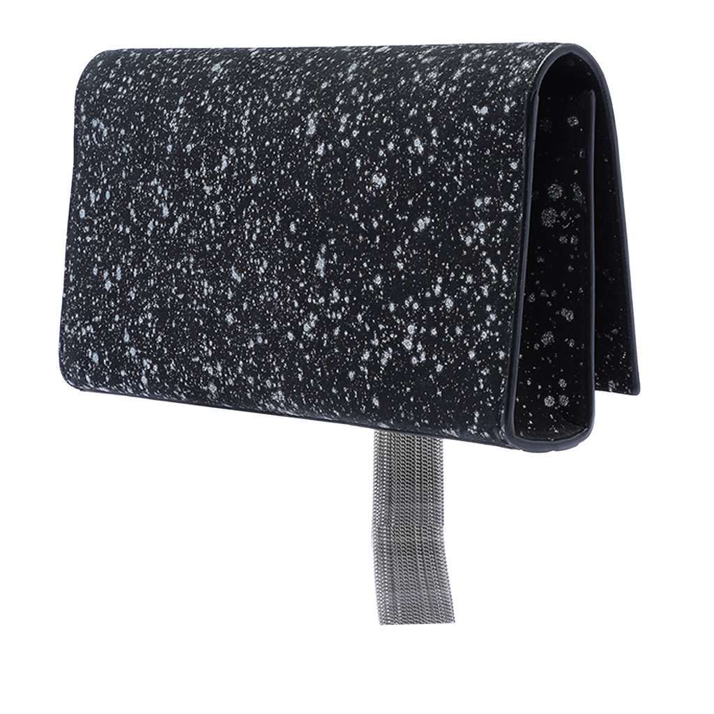 Saint Laurent Glittered Suede Monogram Kate Tassel Clutch Black Leather Good - Back View